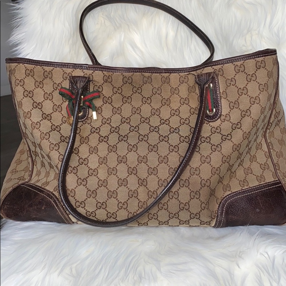 💯% GUCCI BROWN GG MONOGRAM CANVAS PRINCY TOTE